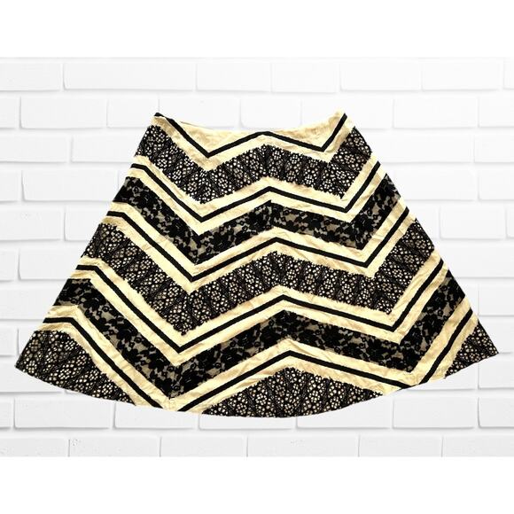 AKS Amy K Su Beige Black Satin Lace Size 14 A-Line Flowy Skirt Retroglam Regal - Picture 1 of 9